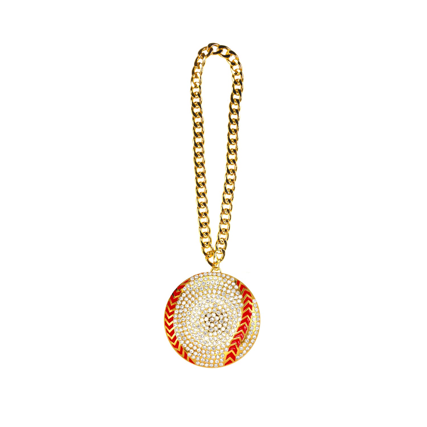 BASEBALL/SOFTBALL STONE CHAIN GOLD/CLEAR/RED