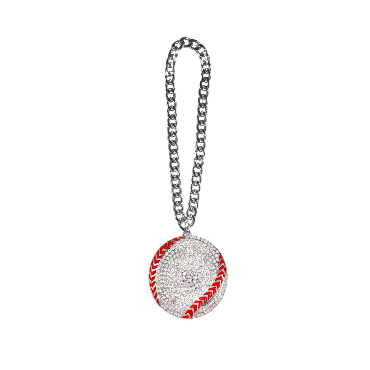 BASEBALL/SOFTBALL STONE CHAIN SILVER/CLEAR/RED